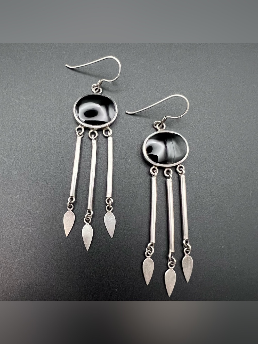 Sterling Silver Onyx Fringe Dangle Earrings